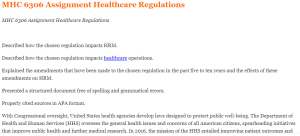 MHC 6306 Assignment Healthcare Regulations