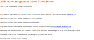 MHC 6306 Assignment Labor Union Issues