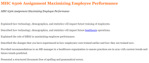 MHC 6306 Assignment Maximizing Employee Performance