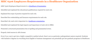 MHC 6306 Employees Requirements in a Healthcare Organization