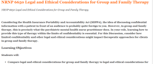 NRNP 6650 Legal and Ethical Considerations for Group and Family Therapy