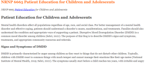 NRNP 6665 Patient Education for Children and Adolescents