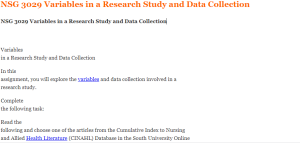 NSG 3029 Variables in a Research Study and Data Collection