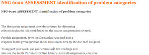 NSG 6020 ASSESSMENT identification of problem categories