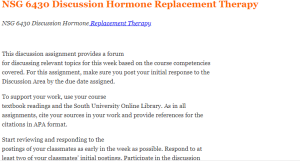 NSG 6430 Discussion Hormone Replacement Therapy