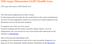 NSG 6430 Discussion LGBT Health Care