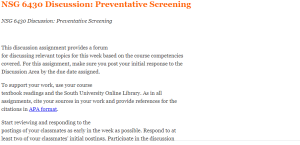 NSG 6430 Discussion Preventative Screening