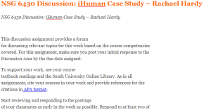 NSG 6430 Discussion iHuman Case Study – Rachael Hardy