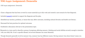 NSG 6440 Assignment Dementia