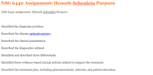 NSG 6440 Assignment Henoch-Schonlein Purpura