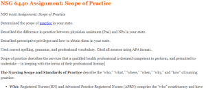 NSG 6440 Assignment Scope of Practice