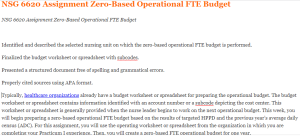 NSG 6620 Assignment Zero-Based Operational FTE Budget