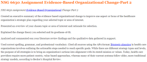 NSG 6630 Assignment Evidence-Based Organizational Change-Part 2