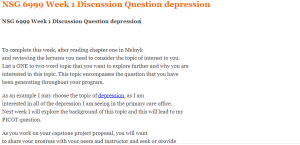 NSG 6999 Week 1 Discussion Question depression