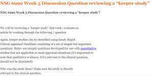 NSG 6999 Week 5 Discussion Question reviewing a “keeper study”