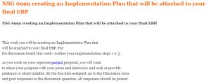 NSG 6999 creating an Implementation Plan that will be attached to your final EBP