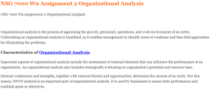 NSG 7000 W9 Assignment 2 Organizational Analysis