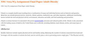 NSG 7005 W5 Assignment Final Paper Adult Obesity