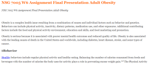 NSG 7005 W6 Assignment Final Presentation Adult Obesity