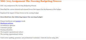 NSG 7015 Assignment The Nursing Budgeting Process