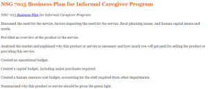 NSG 7015 Business Plan for Informal Caregiver Program