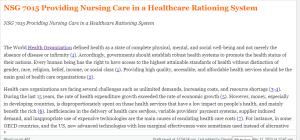 NSG 7015 Providing Nursing Care in a Healthcare Rationing System