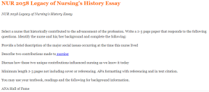 NUR 2058 Legacy of Nursing’s History Essay