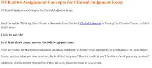 NUR 2868 Assignment Concepts for Clinical Judgment Essay