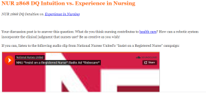 NUR 2868 DQ Intuition vs. Experience in Nursing