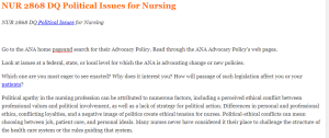 NUR 2868 DQ Political Issues for Nursing