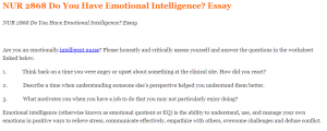 NUR 2868 Do You Have Emotional Intelligence Essay