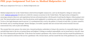 PHE 3040 Assignment Tort Law vs. Medical Malpractice Act