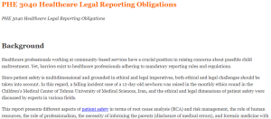 PHE 3040 Healthcare Legal Reporting Obligations