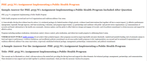 PHE 4055 W1 Assignment Implementing a Public Health Program