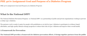 PHE 4070 Assignment Goal and Purpose of a Diabetes Program