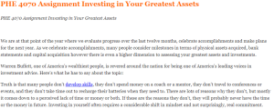 PHE 4070 Assignment Investing in Your Greatest Assets
