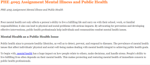 PHE 4095 Assignment Mental Illness and Public Health