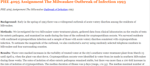 PHE 4095 Assignment The Milwaukee Outbreak of Infection 1993