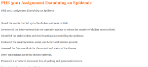 PHE 5001 Assignment Examining an Epidemic