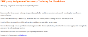 PHE 5005 Assignment Necessary Training for Physicians