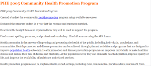 PHE 5005 Community Health Promotion Program