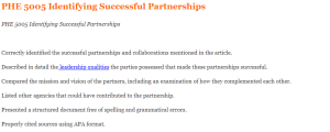 PHE 5005 Identifying Successful Partnerships