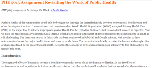 PHE 5015 Assignment Revisiting the Work of Public Health