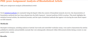 PHE 5020 Assignment Analysis of Biostatistical Article