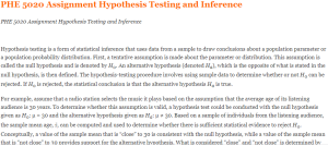 PHE 5020 Assignment Hypothesis Testing and Inference