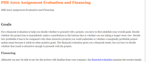 PHE 6202 Assignment Evaluation and Financing