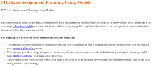 PHE 6202 Assignment Planning Using Models