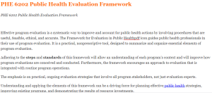 PHE 6202 Public Health Evaluation Framework