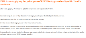 PHE 6220 Applying the principles of EBPH to Approach a Specific Health Problem
