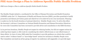 PHE 6220 Design a Plan to Address Specific Public Health Problem